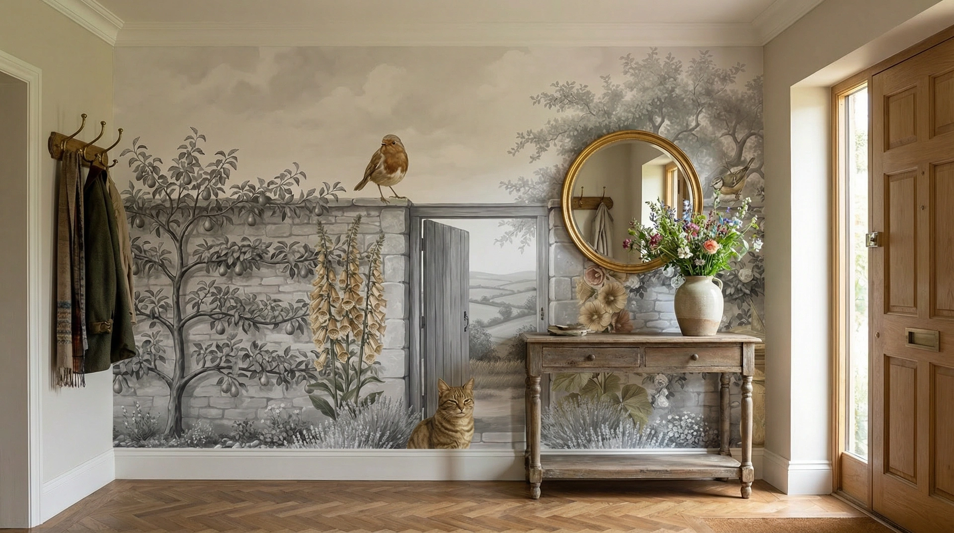 English Woodland mural in a hallway