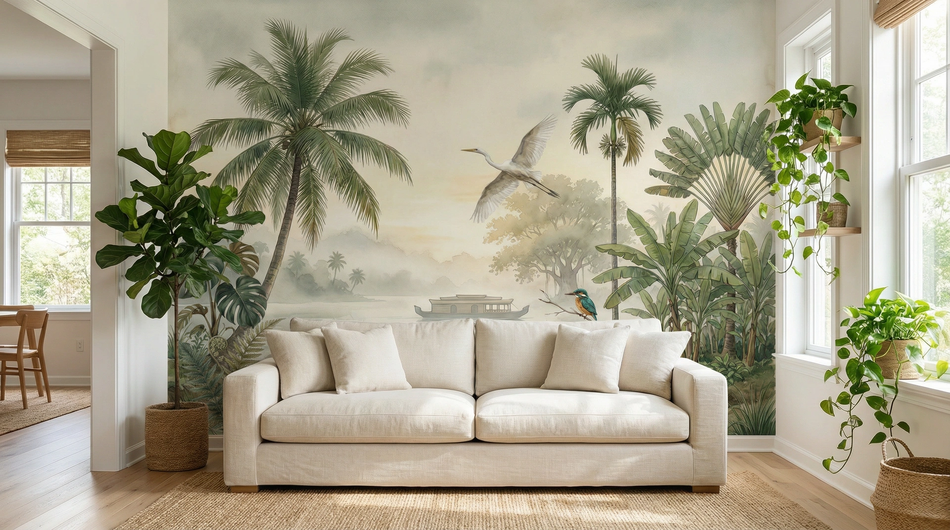 Malabar Morning mural in a living room